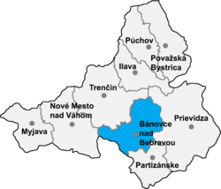 Localisation du district de Bánovce nad Bebravou dans la région de Trenčín (carte interactive)