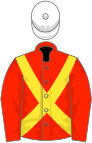 Scarlet, yellow cross-belts, white cap