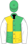 Emerald Green and Yellow quartered, White sleeves, Emerald Green cap