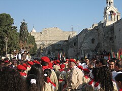 Palestinian Christian Scouts on Christmas Eve in front of the Nativity Church in Bethlehem, 2006