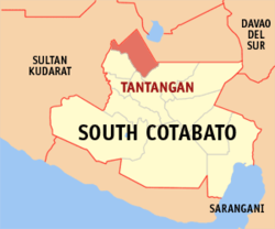 Map of South Cotabato with Tantangan highlighted