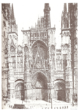 Photo de la façade en 1881 sur laquelle manque notamment les pinacles des deux tourelles encadrant le portail central