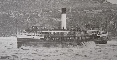 Manly steamer Barrenjoey (later converted to diesel and renamed North Head) crosses the Sydney Heads after her 1930s enclosing of her upper deck and wheelhouse extensions.