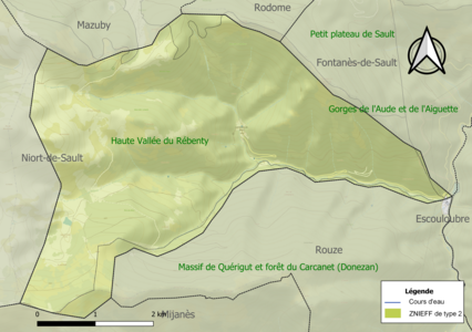 Carte des ZNIEFF de type 2 sur la commune.