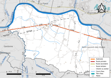 Carte en couleur présentant le réseau hydrographique de la commune