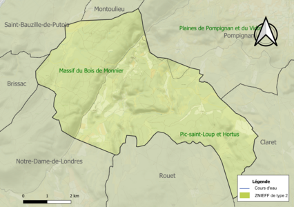 Carte des ZNIEFF de type 2 sur la commune.