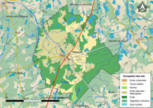 Carte en couleurs présentant l'occupation des sols.