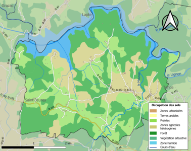 Carte en couleurs des infrastructures et de l'occupation des sols de la commune.