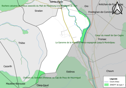 Carte des ZNIEFF de type 1 sur la commune.