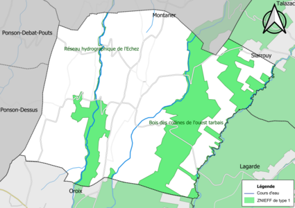 Carte des ZNIEFF de type 1 sur la commune.