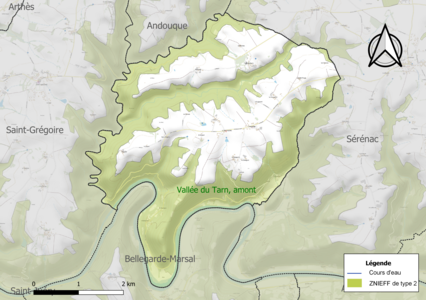 Carte de la ZNIEFF de type 2 sur la commune.