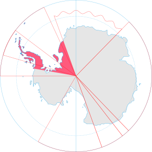 남극에 있는 영국령 남극 지역의 위치