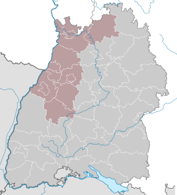 Map of Baden-Württemberg highlighting Karlsruhe