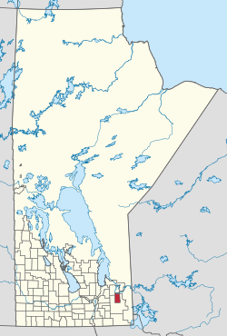 Pinawa is a small local government district located just north of the Rural Municipality of Whitemouth (the latter being highlighted in red)