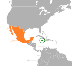 Map indicating locations of Jamaica and Mexico