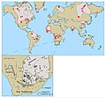 Distribuzione delle kimberliti nel mondo