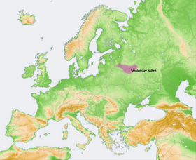 Смоленская возвышенность на физической карте Европы