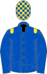 Royal blue, yellow epaulettes, check cap