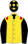 Yellow, red epaulettes, black sleeves, black cap, yellow spots