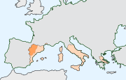 The location of Aragon within the Crown of Aragon