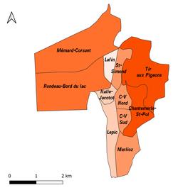 Carte en couleurs représentant des revenus par quartier.