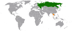 Map indicating locations of Russia and Thailand