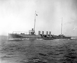 USS Ericsson (DD-56), Steaming at 19.93 knots during Run No. 10 of builder's trials, 18 May 1915. Her armament has not yet been installed.