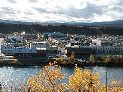 Downtown Whitehorse, Yukon (the territories’ largest city) seen from the east side of the Yukon River
