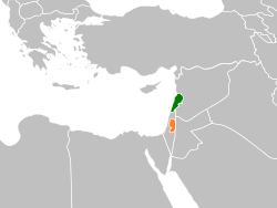 Map indicating locations of Lebanon and Palestine