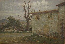 Casolare rustico, (Ferme rustique), huile sur bois, collection privée.