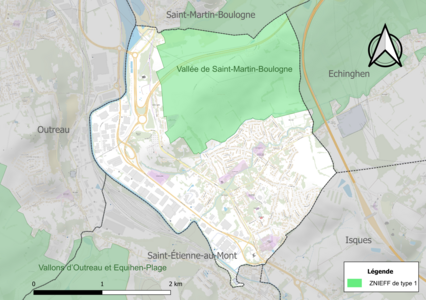 Carte de la ZNIEFF de type 1 sur la commune.