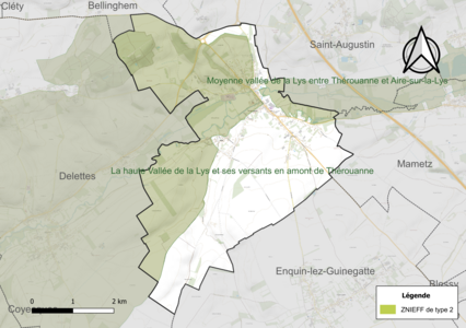 Carte des ZNIEFF de type 2 sur la commune.