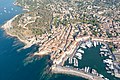 Aerial view of the old town and the old port of Saint-Tropez, France
