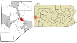 Location in Beaver County, Pennsylvania (left) and of Beaver County in Pennsylvania (right)