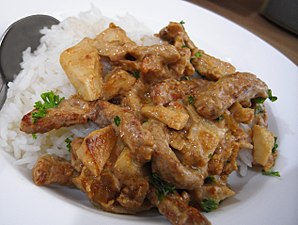 Beef Stroganoff served with rice