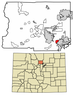 Location of the Paragon Estates CDP in Boulder County, Colorado