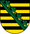 Barry of ten sable and Or in the arms of the German state of Saxony
