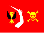 Flag of Christopher Moody; described in the mid-1700s, though not attributed to Moody until 1933; Moody was a sailor under Bartholomew Roberts, not a captain, and would not have had his "own" flag.[29]