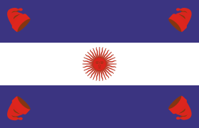 Old flag of the Argentine Confederation, that used four Phrygian caps: one in each corner.