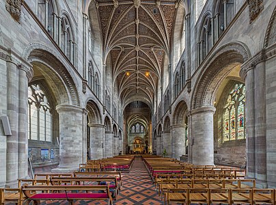 Nave of Hereford Cathedral looking east, by Diliff