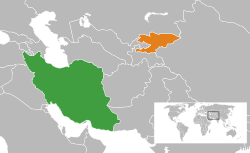 Map indicating locations of Iran and Kyrgyzstan
