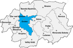 Localisation du district de Zvolen dans la région de Banská Bystrica (Carte interactive)