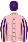 Pink, purple striped sleeves, purple cap