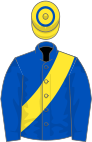 Royal blue, yellow sash and cap with blue hoop