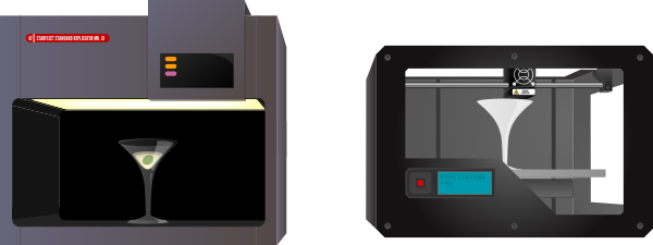 A Star Trek replicator in comparison with a contemporary 3D-Printer