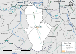 Carte en couleur présentantle réseau hydrographique de la commune