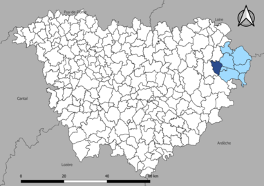 Carte représentant le commune et l'intercommunalité dans le département de la Haute-Loire.