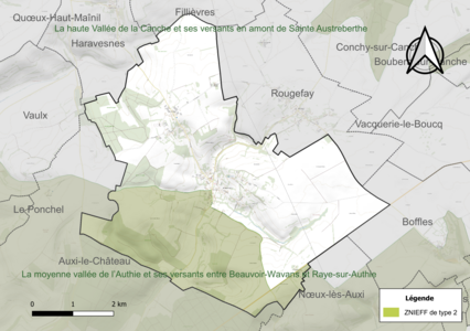 Carte de la ZNIEFF de type 2 sur la commune.