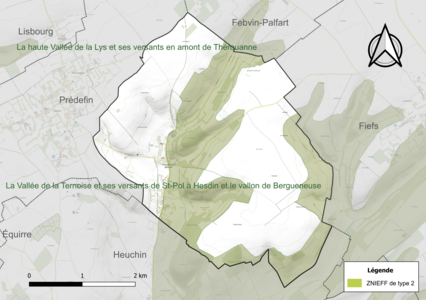 Carte de la ZNIEFF de type 2 sur la commune.