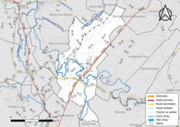 Carte en couleur présentant le réseau hydrographique de la commune